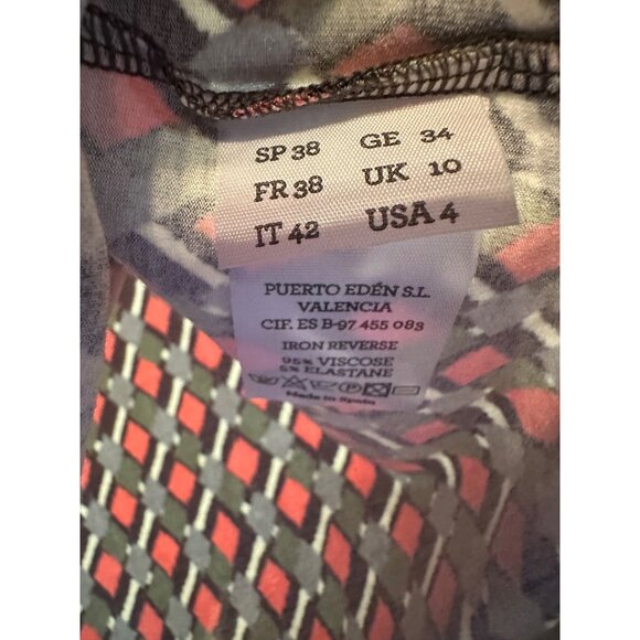 Siyu Womens Geometric Print Long Sleeve Top In Red/Green/Gray Viscose Blend US 4 - Picture 6 of 7